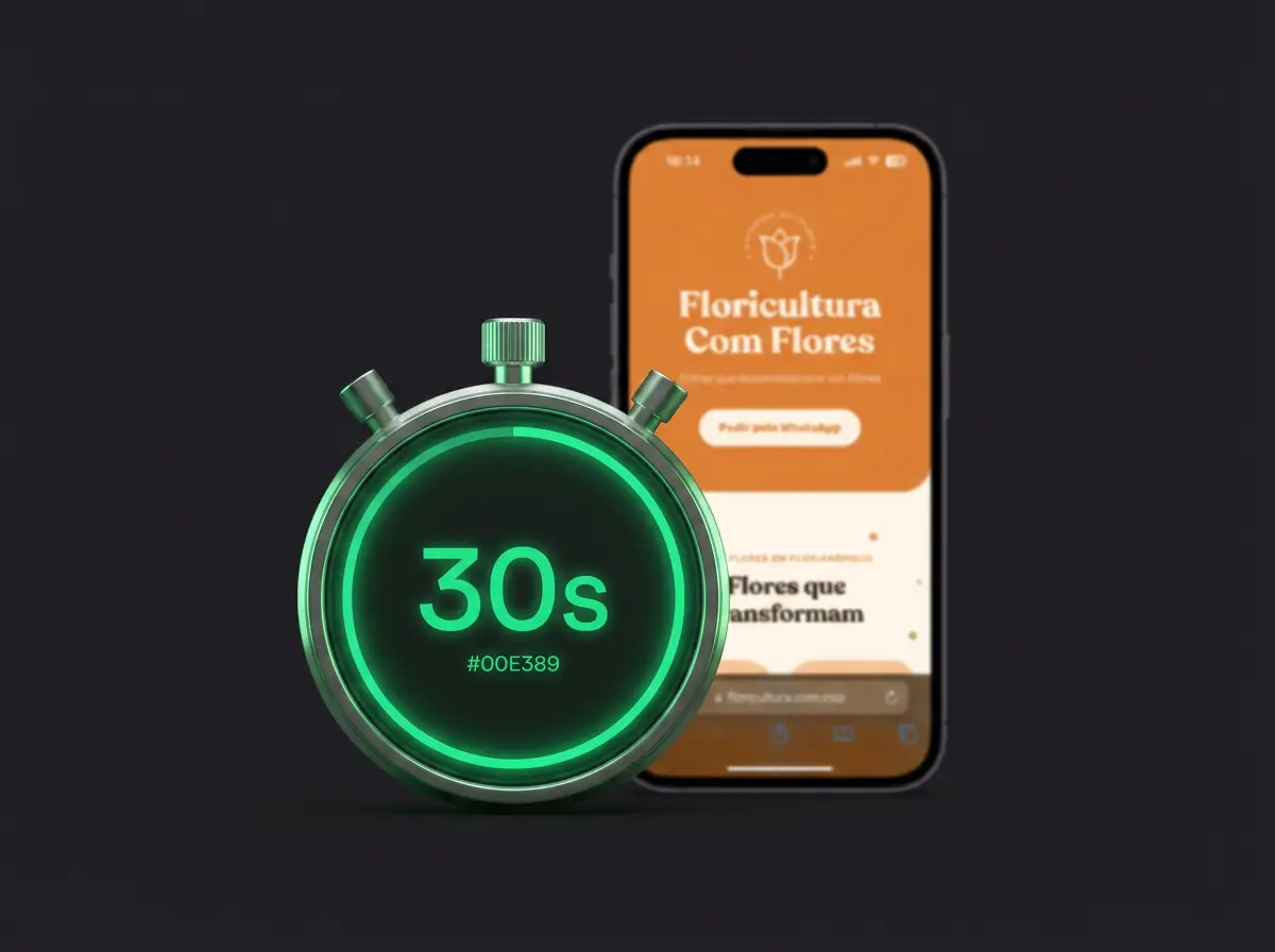 Cronômetro marcando 30 segundos sobre um site pronto
